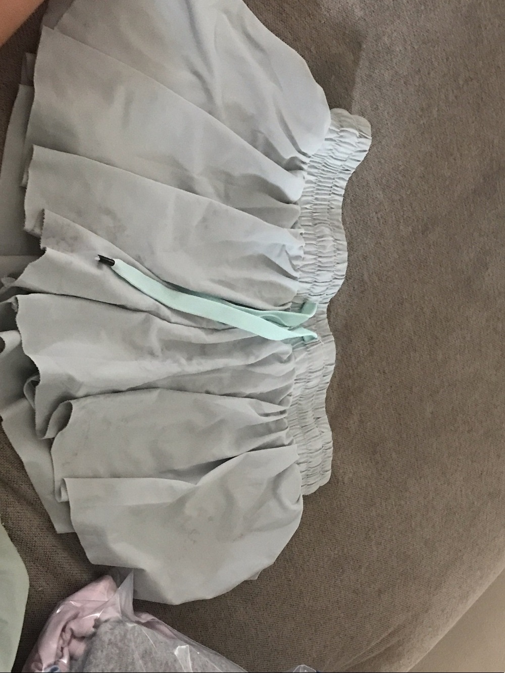 Light Gray ish teal Tiered Mini Skirt with Mint Drawstring